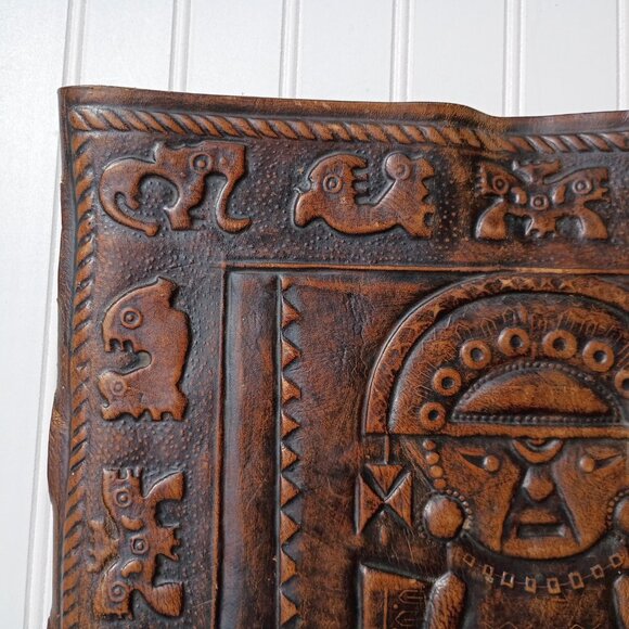 Angel Pazmino Tooled Leather Chair Seat Replacement Part Mexican Aztec Vintage - Picture 3 of 16